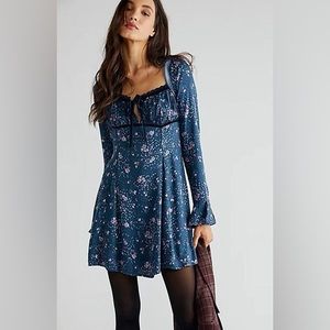 NWT Free People Navy Floral Tess Mini Dress
